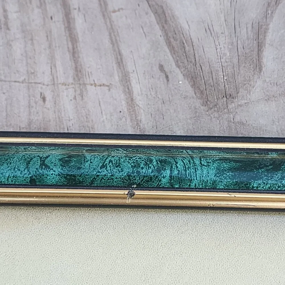 Vintage Green,Gold & Black 11x9 Glass Picture Frame Collectible Made in Thailand